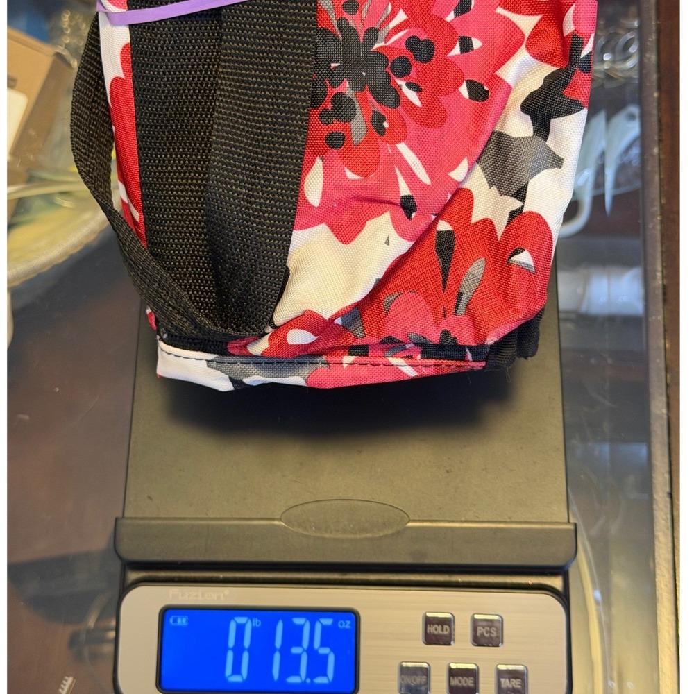 Thirty-One Zip-Top Organizing Utility Tote Red Grey Floral Multi Pocket Bag - Picture 8 of 9